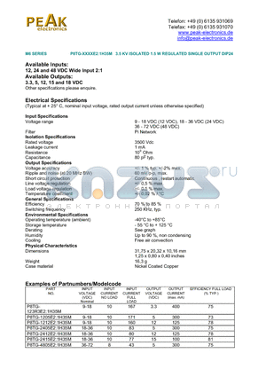 P8TG-1205E21H35M datasheet - 3.5 KV ISOLATED 1.5 W REGULATED SINGLE OUTPUT DIP24