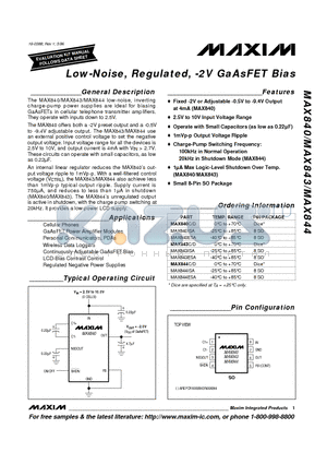 MAX844ESA datasheet - Low-Noise, Regulated, -2V GaAsFET Bias