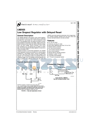 LM2925T datasheet - Low Dropout Regulator with Delayed Reset