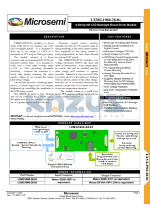 LXMG1960-28-03 datasheet - 6-String 5W LED Backlight Boost Driver Module