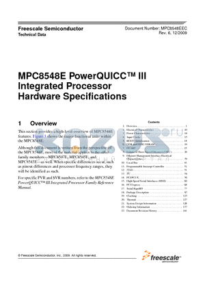 MPC8543ECVUAQGA datasheet - PowerQUICC III Integrated Processor Hardware Specifications