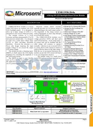 LXMG1930-28-0X datasheet - 3-String 5W LED Backlight Boost Driver Module