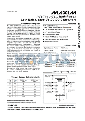 MAX848 datasheet - 1-Cell to 3-Cell, High-Power, Low-Noise, Step-Up DC-DC Converters