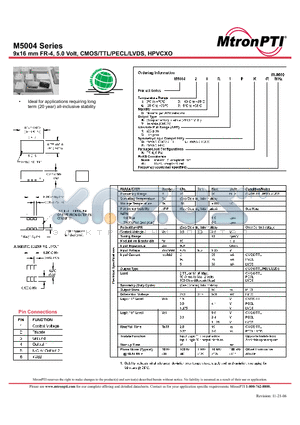 M500420T1PK-R datasheet - 9x16 mm FR-4, 5.0 Volt, CMOS/TTL/PECL/LVDS, HPVCXO