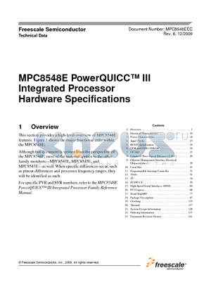 MPC8543VTAQHA datasheet - PowerQUICC III Integrated Processor Hardware Specifications