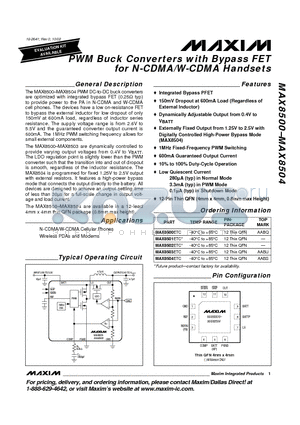 MAX8501ETC datasheet - PWM Buck Converters with Bypass FET for N-CDMA/W-CDMA Handsets