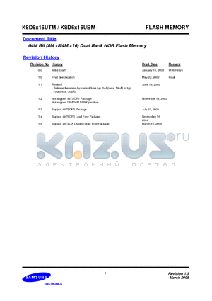 K8D6316UTM-FI07 datasheet - 64M Bit (8M x8/4M x16) Dual Bank NOR Flash Memory