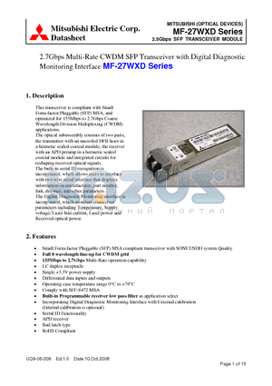 MF-27WXD-M41ZAC57 datasheet - 2.5Gbps SFP TRANSCEIVER MODULE