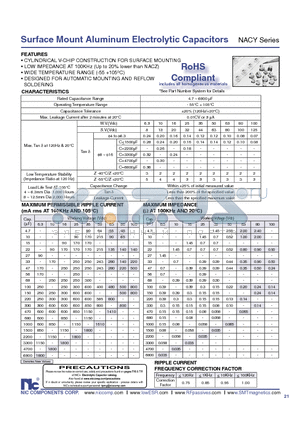 NACY100K35V6.3X6.3TR13F datasheet - Surface Mount Aluminum Electrolytic Capacitors