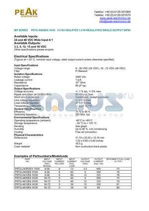 P8TG-243R3E41H35 datasheet - 3.5 KV ISOLATED 1.5 W REGULATED SINGLE OUTPUT DIP24