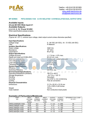 P8TG-4805Z41H35 datasheet - 3.5 KV ISOLATED 1.5 W REGULATED DUAL OUTPUT DIP24