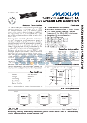 MAX8516_09 datasheet - 1.425V to 3.6V Input, 1A, 0.2V Dropout LDO Regulators