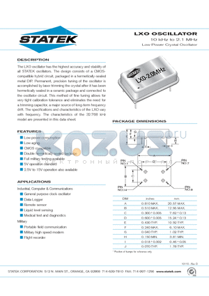 LXO datasheet - Low Power Crystal Oscillator