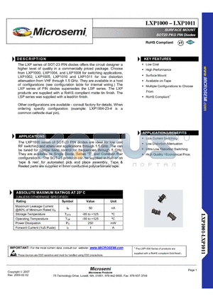 LXP1000-23-4 datasheet - SURFACE MOUNT SOT23 PKG PIN Diodes