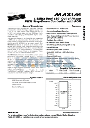 MAX8529 datasheet - 1.5MHz Dual 180 Out-of-Phase PWM Step-Down Controller with POR