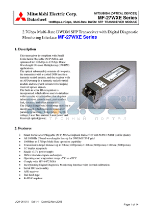 MF-27WXE-M21ZA460 datasheet - 100Mbps-2.7Gbps, Multi-Rate DWDM SFP TRANSCEIVER MODULE