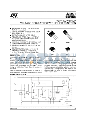 LM2931AZ33 datasheet - VERY LOW DROP VOLTAGE REGULATORS WITH INHIBIT FUNCTION