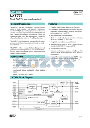 LXT331 datasheet - Dual T1/E1 Line Interface Unit