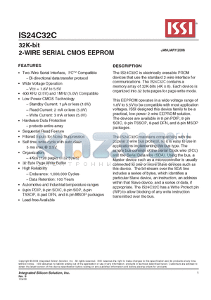 IS24C32C-2DLI datasheet - 32K-bit 2-WIRE SERIAL CMOS EEPROM