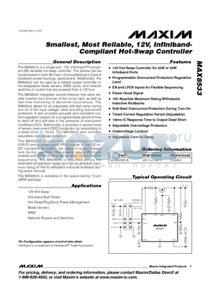 MAX8533 datasheet - Smallest, Most Reliable, 12V, Infiniband- Compliant Hot-Swap Controller