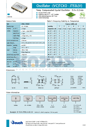 O13.0-JT53L-A-K-2.5 datasheet - Temp. Compensated Crystal Oscillator