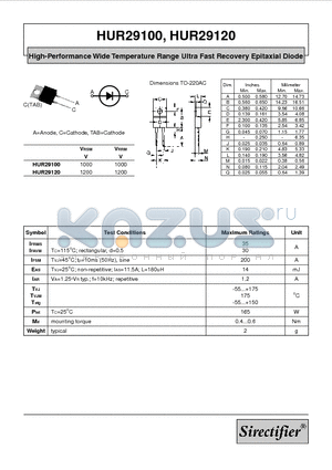 HUR29120 datasheet - High-Performance Wide Temperature Range Ultra Fast Recovery Epitaxial Diode