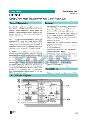 LXT334 datasheet - Quad Short Haul Transceiver with Clock Recovery