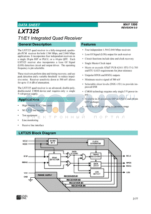 LXT325QE datasheet - T1/E1 Integrated Quad Receiver