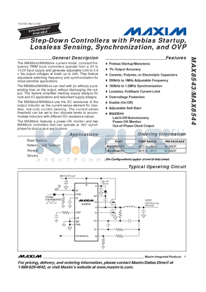 MAX8543-MAX8544 datasheet - Step-Down Controllers with Prebias Startup, Lossless Sensing, Synchronization, and OVP