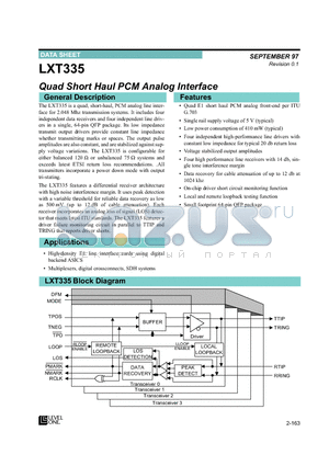 LXT335 datasheet - Quad Short Haul PCM Analog Interface