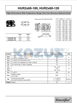 HUR2X60-100 datasheet - High-Performance Wide Temperature Range Ultra Fast Recovery Epitaxial Diode