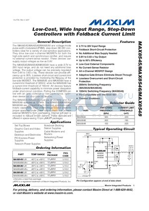 MAX8545EUB datasheet - Low-Cost, Wide Input Range, Step-Down Controllers with Foldback Current Limit