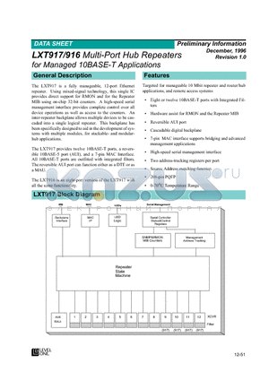 LXT916 datasheet - Multi-Port Hub Repeaters for Managed 10BASE-T Applications