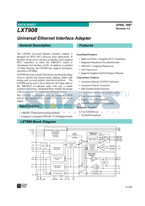 LXT908PC datasheet - Universal Ethernet Interface Adapter