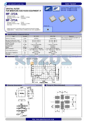 MF-372A datasheet - CRYSTAL FILTER FOR MINIATURE SIZE RADIO EQUIPMENT