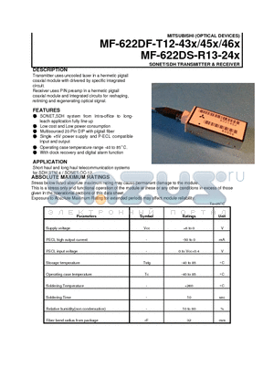 MF-622DF-T12-431 datasheet - SONET/SDH TRANSMITTER & RECEIVER