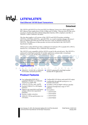 LXT974AHC datasheet - Fast Ethernet 10/100 Quad Transceivers