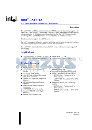 LXT971ABE datasheet - 3.3V Dual-Speed Fast Ethernet PHY Transceiver