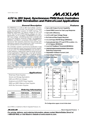 MAX8553EEE datasheet - 4.5V to 28V Input, Synchronous PWM Buck Controllers for DDR Termination and Point-of-Load Applications