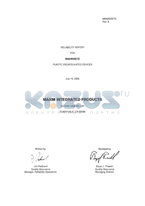 MAX8556ETE datasheet - PLASTIC ENCAPSULATED DEVICES