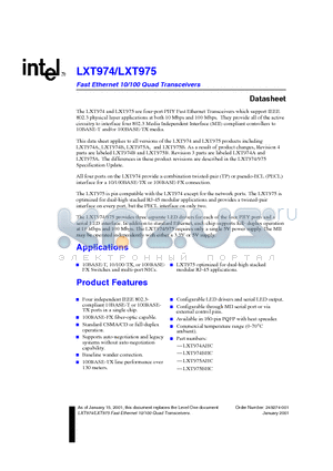 LXT974 datasheet - Fast Ethernet 10/100 Quad Transceivers