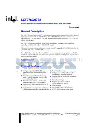 LXT9782 datasheet - Fast Ethernet 10/100 Multi-Port Transceiver with Serial MII