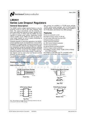 LM2931S-5.0 datasheet - Series Low Dropout Regulators