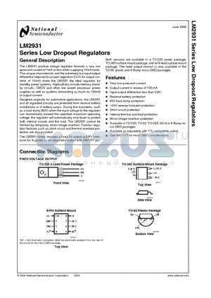 LM2931S-5.0 datasheet - Series Low Dropout Regulators