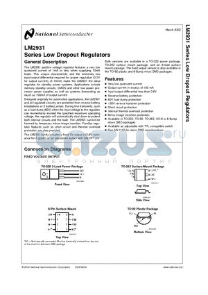 LM2931Z-5.0 datasheet - Series Low Dropout Regulators