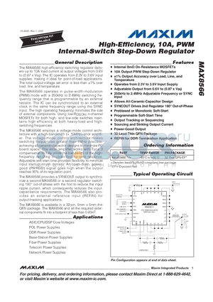 MAX8566 datasheet - High-Efficiency, 10A, PWM Internal-Switch Step-Down Regulator