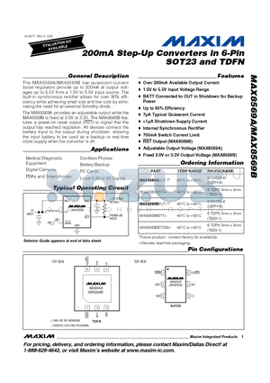 MAX8569AETT datasheet - 200mA Step-Up Converters in 6-Pin SOT23 and TDFN