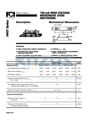 HV07 datasheet - 750 mA HIGH VOLTAGE MICROWAVE OVEN RECTIFIERS