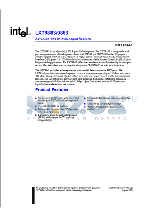 LXT9883 datasheet - Advanced 10/100 Umnmanaged Repeater