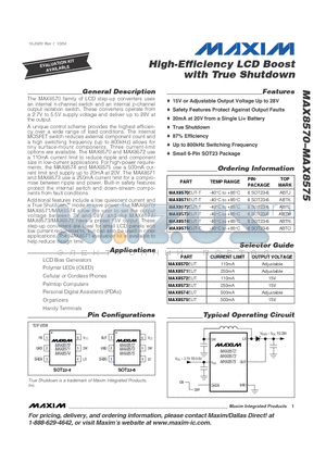 MAX8570 datasheet - High-Efficiency LCD Boost with True Shutdown